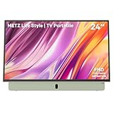 Metz TV Portatile, MPE7200Z, 24', Batteria Incorporata, Ricarica Auto 12V e Power Bank, Anti-glare, LED, FHD Smart, Google TV, HDMI, USB, Bluetooth, Wifi 5, Uscita Antenna, Verde