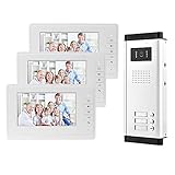 uoweky 7 '' Videocitofono a colori cablato sistema di porte IR telecamera di visione notturna 480p + schermi di controllo interni per 2/3 appartamenti (3 monitor)