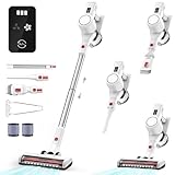Syntecno Aspirapolvere senza Fili Scopa Elettrica - Potente Vacuum Cleaner senza Filo con LED Touchscreen Silenzioso per Tappeti Pavimento Peli Animali