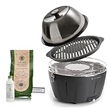 Classe Italy | Barbecue senza Fumo a Carbonella con Coperchio e Griglia in Ghisa. Da Balcone, Portatile. Include Batteria Ricaricabile, Carbone e Gel per accensione. PRO Nero Antracite