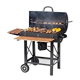 Tarrington House Barbecue a Carbone Louisiana, Acciaio/Legno, Raccoglicenere Rimovibile, Sistema di Ventilazione, Tavolini Laterali Pieghevoli, Ripiano Inferiore, Ruote, Nero