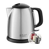 Russell Hobbs Bollitore Elettrico Compatto in Acciaio Inossidabile 1 L, Spegnimento Automatico, Base Girevole 360°, Filtro Anticalcare Rimovibile, Design Salvaspazio – 24991-70