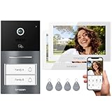 TMEZON Videocitofono Smart 2 Fili Video Citofoni Y70,Due monitor e Campanello Esterno con Telecamera,APP/Carta RFID Unlock,Rilevare Movimento Umano Intelligente,Bifamiliare