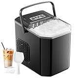 Macchina Ghiaccio 12kg/24h, Macchina del Ghiaccio Casa Autopulente 1,5L, Ice Maker Professionale, Pronto in 6 Minuti, con Maniglia/Silenzioso/Paletta/Cestello, Nero