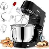 Homlee Impastatrice Planetaria,2000 W Planetaria Professionale 7.2L Ciotola in Acciaio Inox da,6 Velocità,con Gancio impastare, Protezione da Spruzzi,Frusta(Nero)