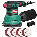 HYCHIKA Levigatrice Orbitale, 300W 12000OPM Levigatrice per Legno, 6 Velocità, con 16 Pezzi Dischi Abrasivi 125, Con Funzione di Frenata Rapida per Levigare e Lucidare il Legno