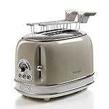 Ariete Tostapane Vintage 2 Fette 155, Tostiera con 6 Livelli di Tostatura, Espulsione Automatica, Funzione Defrost, Vassoio Raccoglibriciole Estraibile, Corpo in Acciaio Inox, 810W, Beige