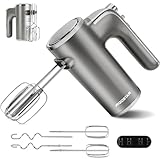 Aigostar Adela - Sbattitore Elettrico, Potenza di 400 W, 5 Velocità Regolabili e un Pulsante Turbo, una Staffa Portaoggetti, 2 Fruste e 2 Ganci. Color Argento