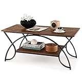 LIFEZEAL Tavolino da Salotto, Tavolino Basso a 2 Ripiani, Tavolino da Caffè, da Divano, Moderno, in Legno, Gambe Curve in Metallo, Montaggio Semplice, per Soggiorno, Max 70kg, 100x50x45cm, Marrone