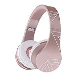 PowerLocus Cuffie Bluetooth Senza Fili Over-Ear Cuffie Stereo Pieghevoli Auricolari, Wireless Cuffie Riduzione del Rumore con Microfono per iPhone, Samsung, LG, iPad, PC, iPod(Rose Gold PL Collezione)