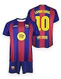FC Barcelona FCB Kit Bambino LAMINE YAMAL 1ª Equipaggiamento 25/26 Replica Ufficiale - Set Bambino con Nome e Numero, Rosso e Blu, 10 Anni