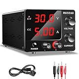 RUZIZAO Alimentatore da Banco 30V 5A, Alimentatore da Laboratorio Regolato con Manopola Encoder e LED Display a 3 Cifre, Mini Alimentatore Banco Regolabile, Alimentazione DC Regolabile da Banco