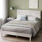 Zinus Piper Struttura Letto 160x190 cm con Testiera - Altezza 30 cm - Letto Matrimoniale Imbottito con Rete a Doghe in Legno - Facile da Montare - Bianco Sporco