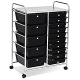 COSTWAY Carrello con 15 Cassetti Impilabili, Carrello di Stoccaggio con Ruote, Carello Portaoggetti per Casa e Ufficio, 62,5 x 37 x 87 cm (Nero)