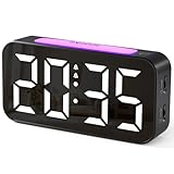 HOMVILLA Sveglia da Comodino Digitale con Grande Schermo LED, Luce Notturna a 9 Colori, Regolazione Luminosità e Volume, 2 Allarmi, Snooze, Alimentato Dalla Rete Elettrica (Adapter Incluse) Nero