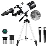 Misilmp Telescopi per Adulti, Astronomia Telescopio Professionale 30070mm per Principianti con Cercatore 5 x 24 e Treppiede, Refrattori Telescopi per Bambini Adulti, per Luna Pianeta Guarda (Bianco)