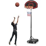 COSTWAY Canestro da Basket Bambini da Esterno, Canestro da Basket Regolabile in 5 Altezze e Portatile con Rete Durevole e Tabellone Infrangibile, 44,5 x 73,5 x 155-210 cm