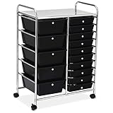GOPLUS Carrello con 15 Cassetti con Ruote,Ideale per Uffici, Parrucchieri, Cucine, Bagni (Nero)