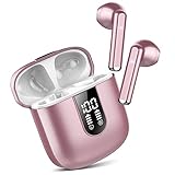 Cuffie Bluetooth, Auricolari Bluetooth 5.3 con Stereo HiFi Immersivo, Cuffie Wireless Mini Incorporato 4 HD Mic, Cuffiette Bluetooth IP7 Impermeabili, Cuffie Senza Fili con LED 30 Ore, Oro Rosa(2024)