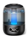 Dreo 3L Umidificatore Ambiente Bambini Silenzioso 26dB con Sensore di Umidità, Ultrasuoni Nebbia Fresca, Ugello 360°, 30h Autonomia, Diffusore Oli Essenziali, Luce Ambientale, per Casa e Piante, Nero