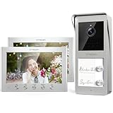 TMEZON Videocitofono 2 Fili Bifamiliare Citofoni con Due Monitor TFT a Colori 7 pollici e Campanello esterno con telecamera Visione Notturna,Audio Bidirezionale,T30 per 2 Famiglia/Appartamenti
