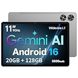 Tablet 11 pollici con custodia, sistema Android 16 con Gemini AI, 20 GB RAM + 128 GB ROM (espandibile a 1 TB), display 90 Hz, Unisoc T7250 Octa Core, 13 MP + fotocamera 8 MP, Face ID, Widevine L1