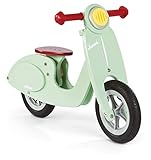 Janod- Bici Senza Pedali in Legno Scooter, Look Vintage, Apprendimento Equilibrio e Autonomia, Sellino Regolabile, Ruote Gonfiabili, a Partire da 3 Anni, Colore Verde (Menta), J03243, 77 x 33,5 x 51 cm