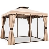 Bakaji Gazebo da Giardino Struttura in Alluminio con Copertura Telo 400 gr/mq con Spalmatura Anti-UV. Antipioggia, completo di 4 Zanzariere e 4 Teli Laterali (3 X 3 MT)