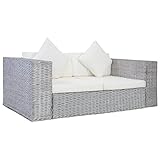 Gecheer Divano a 2 Posti con Cuscini, Divano da Esterno 2 Posti, Divano da Giardino in Rattan con Cuscino, Poltrona da Giardino in Rattan Naturale Grigio, Colore Cucino: Bianco Crema