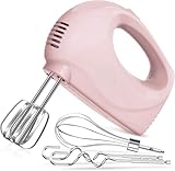 Leaflai Sbattitore elettrico a mano, 5 livelli, incluso 1 frusta, 2 fruste, 2 ganci in acciaio inox, lavabile in lavastoviglie (rosa)