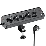 Ciabatta Multipresa con USB, 6 Prese di Corrente e 3 USB, PD 30W Ciabatta Elettrica with Surge Protection, Multipresa Elettrica di da 2 M con Interruttore per Scrivania, Ufficio, Casa
