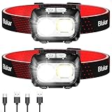 Blukar Torcia Frontale LED, 2 Pezzi 2000 Lumen Super Luminosa Lampada Frontale Ricaricabile con Luce Rossa, 8 Modalità di Luce, Dimmerabile Continuo, IPX5 Impermeabile Torcia da Testa per Corsa/Pesca