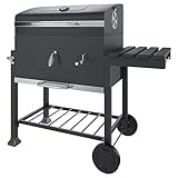 BRICOZONE Barbecue A Carbone In Acciaio Con Termometro Integrato Griglia Regolabile In Altezza Ripiano Laterale Pieghevole Ruote E Cassetto Cenere Ampia Superficie Di Cottura Per Giardino E Terrazzo