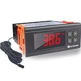 KETOTEK Regolatore di Temperatura AC 220V 10A Termostato Digitale con Sonda Impermeabile, Termoregolatore Digitale a Doppio Relè per Acquario Incubatrice Rettili Riscaldamento Raffreddamento