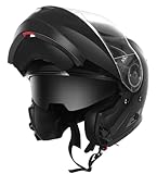 Casco Modulare Moto Integrale Scooter - YEMA 1650926S Caschi Modulari Motorino Integrali ECE Omologato Donna Uomo con Doppia Visiera Parasole, Nero opaco,S