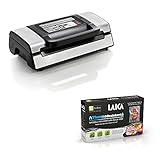 Laica VT3120 Macchina Sottovuoto per Alimenti, Automatica, Doppia Pompa, Acciaio, 20L/min & TR1000 Sacchetti Sottovuoto per Cottura Sous Vide e Conservazione Alimenti, Plastica