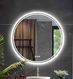 LUVODI 60cm Specchio Bagno Led Luce Rotondo Antiappannamento 3000K-6000K Dimmerabile 3 Colori Luce Funzione Memoria Specchio in Resina Specchio Retroilluminato Bagno
