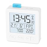 ADE Sveglia digitale radiocontrollata | orologio con temperatura e data | luce display | funzione snooze | sveglia da viaggio a batteria | bianco