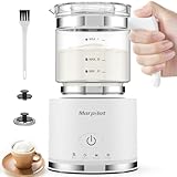 Milk Frother, Morpilot Montalatte Elettrico in Vetro, 4 in 1 Funzione, Bello da Vedere, Capacità 250ml Cappuccino o 500 ml Latte Caldo, Design Diviso, Bianco