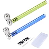 WANNTO Confezione da 2 pipa rotonda in vetro (verde e blu) – 14 cm in vetro borosilicato con ciotola rimovibile in alluminio, include 10 schermi, spazzola per la pulizia e custodia