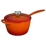 Le Creuset Casseruola manico lungo in ghisa vetrificata e pomolo acciaio inox, Rotonda, 2.5 l, Diametro 20 cm, Adatta a Tutte le Fonti di Calore, Incl. Induzione, 3.612 kg, Arancione, 21181200902430