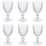 Set 6 calici vino 370 ml in vetro, superficie lavorata effetto diamond, trasparenti, Madame