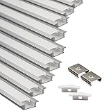 Eurekaled Profilo Alluminio da INCASSO 2 metri per Strisce LED con Copertura Opaca, Tappi e Ganci inclusi (10pz da 2 metri)