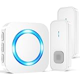 SURFOU Campanello Senza Fili Impermeabile Esterni, Campanello Rumoroso Wireless Lunga Distanza di 400m per la Casa, 5 Volumi, 55 Suonerie, Indicatore LED (1 ricevitore bianco + 2 trasmettitore bianco)