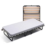 Soluko | Letto Brandina Pieghevole a Doghe Con Materasso Polyuretano e Copertura Salvapolvere Inclusa, Struttura Resistente e 4 Ruote Girevoli, 100% Made In Italy 90x200 XL Comfort
