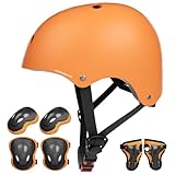 KORIMEFA Set di Casco Protezione Bambini Casco Bici, Ginocchiere, Gomitiere e Protezione Polso per Bambini da 3-13 Anni, Casco per Hoverboard, Scooter, Pattini, BMX e Bicicletta