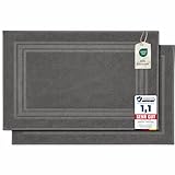 Komfortec - Set di 2 Tappetini da Bagno, Tappetini in Spugna per Doccia, Lavabili, Assorbenti e a Rapida Asciugatura – 600 g/m², 100% Cotone, 50x70 cm, Antracite