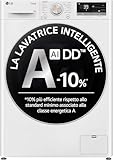 LG AI DD F4R7010TSWG Lavatrice 10 kg Classe A -10%, 1400 Giri, Carica Frontale con Oblò in Vetro Temperato, Funzione TurboWash 360, Vapore su 7 Programmi, Wi-Fi, Libera installazione, Serie R7, Bianca