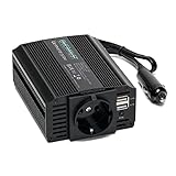 OVERMUST - Inverter Auto 12V a 220V 300W, Presa Schuko, Doppia Porta USB 2.1A, Protezione Sovratensione e Cortocircuito, Ventola Raffreddamento, Autospegnimento