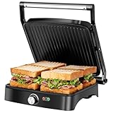 Aigostar Calore - Griglia Elettrica/Sandwich Maker/Panini Maker 3 in 1, Piastre Antiaderenti, 1800 W, Bistecchiera Elettrica con Regolatore di Temperatura, Apertura a 180°, Vassoio Raccogligocce